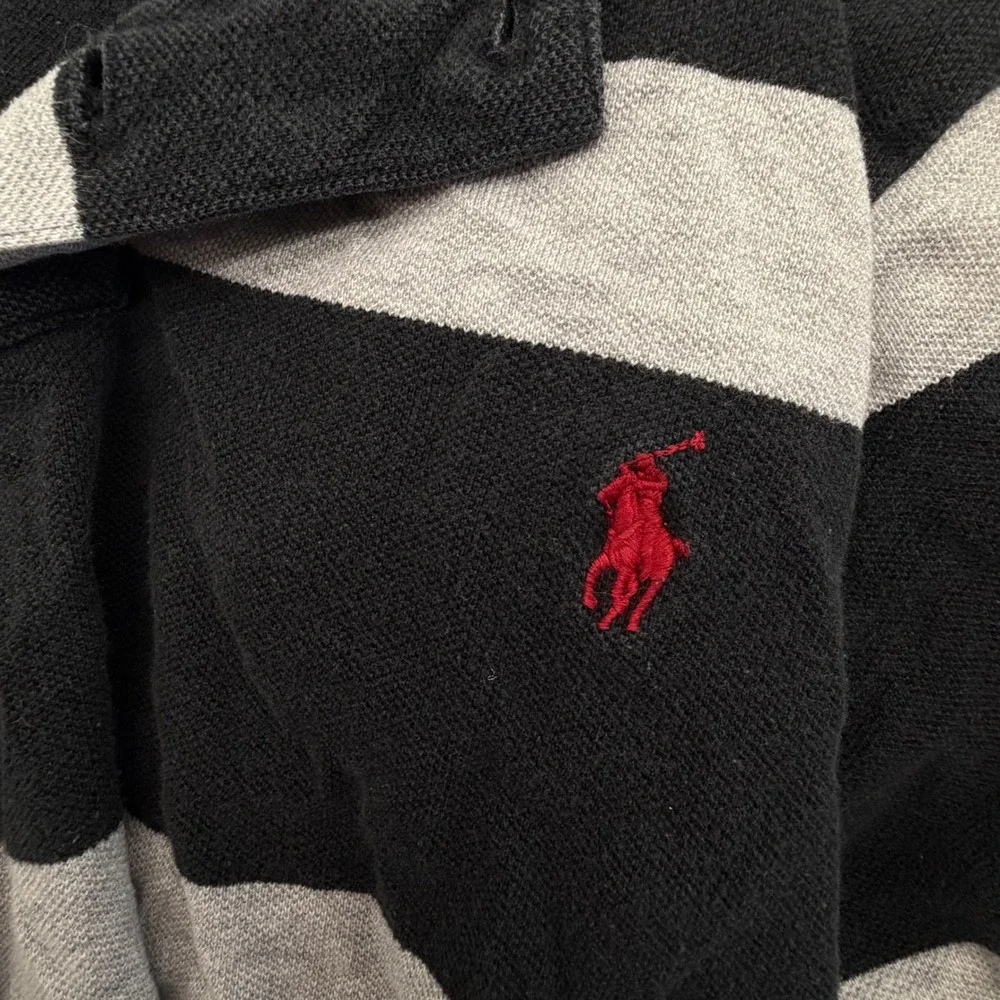 Polo Ralph Lauren Mens XXL‎ Custom Fit Striped Polo Shirt Black Grey Rugby Pony